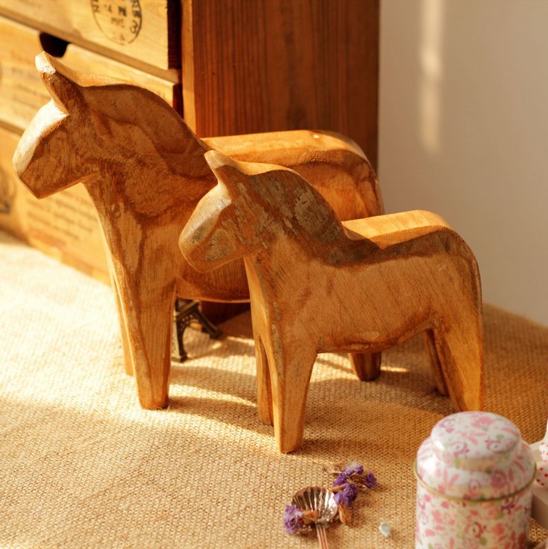 zakka 杂货北欧复古原木乡村家居摆饰饰品套二木马摆件礼物礼品