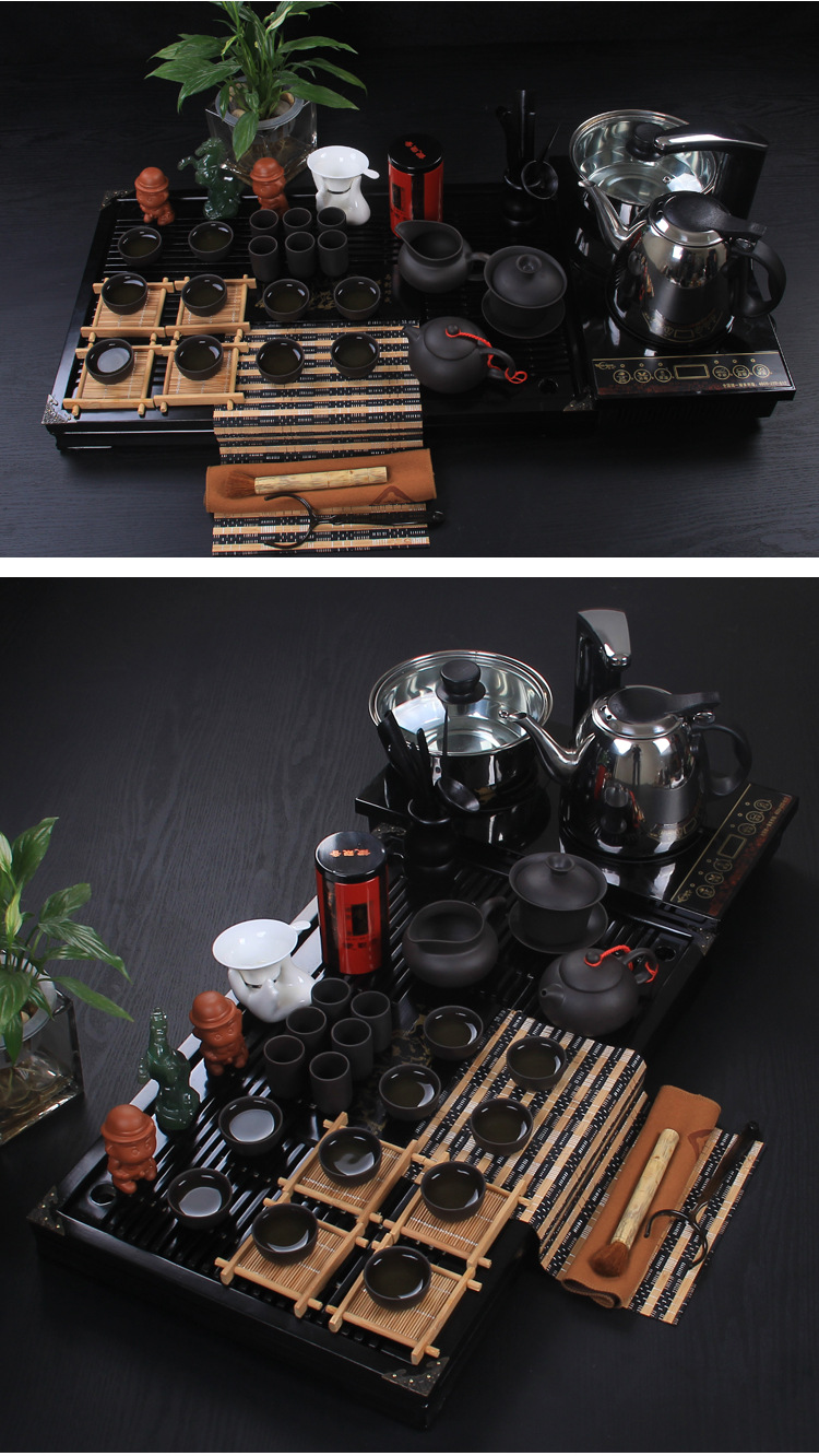 厂家直销 紫砂茶具套装 整套陶瓷功夫茶具实木电磁炉茶盘四合.