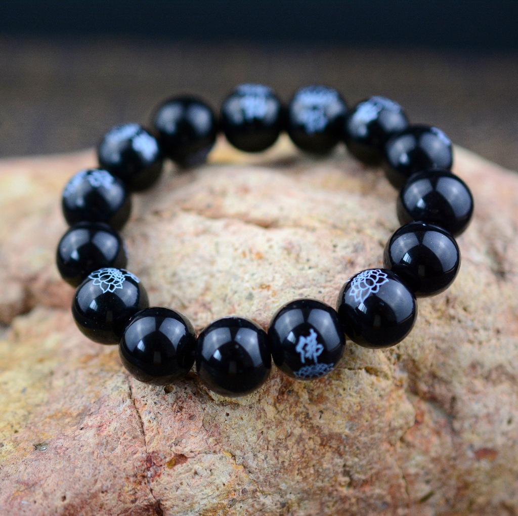 仿黑曜石手链 玻璃手链 2元店饰品批发 义乌地摊货