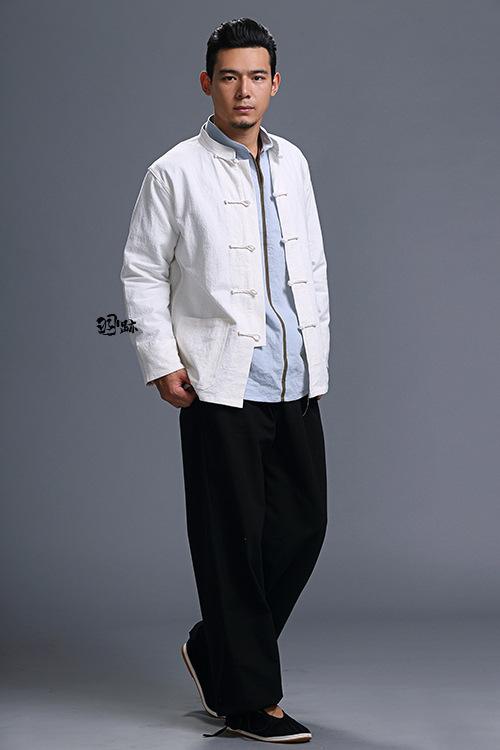 中式改良唐装外套 棉麻立领对襟盘扣大码长袖男开衫 中国风 批发