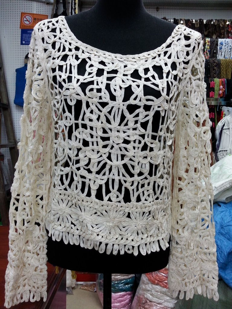 供应电脑手摇长袖衫 手摇服装衫 棉布编织 布条衣服 拼接衣