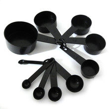 烘焙工具 10PC黑色十件套装塑料量勺 量杯 量碗 烘焙称量工具