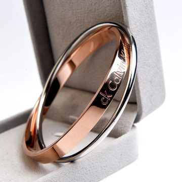 新款ck手镯时尚情侣款双环双色手环18k玫瑰金钛钢饰品休闲百搭女