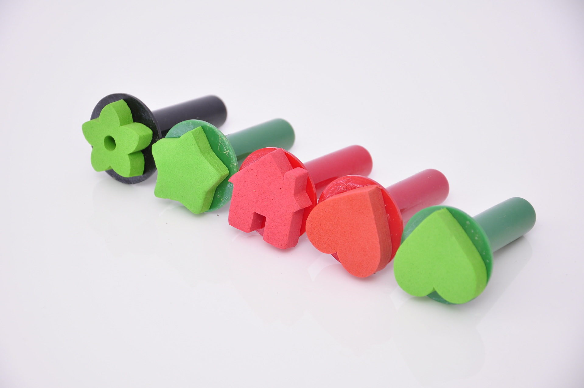 供应eva印章 图形 彩色塑料手柄 eva印章 5款不同图案一套