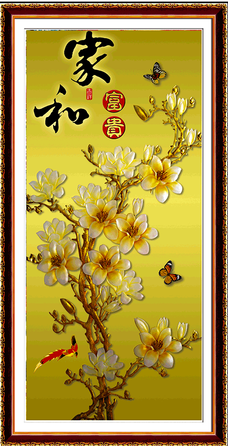 新款花开富贵竖版钻石画 家和万事兴贴水晶