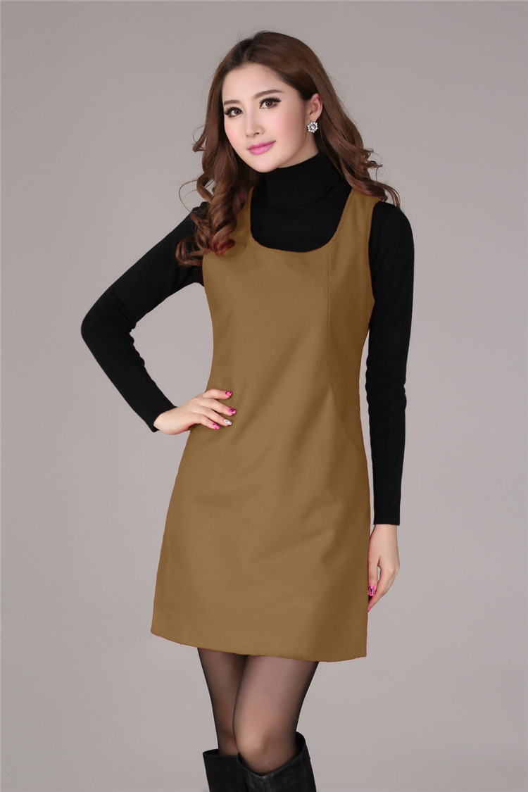 批发秋冬款韩版毛呢背心连衣裙 马甲裙大码