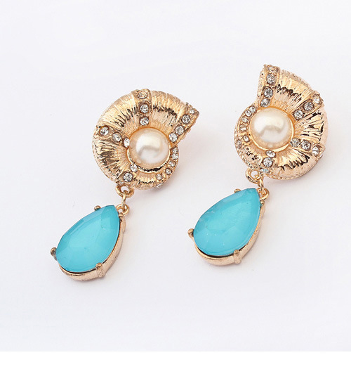 新款韩版耳饰 欧美个性蜗牛蓝宝石吊坠耳钉