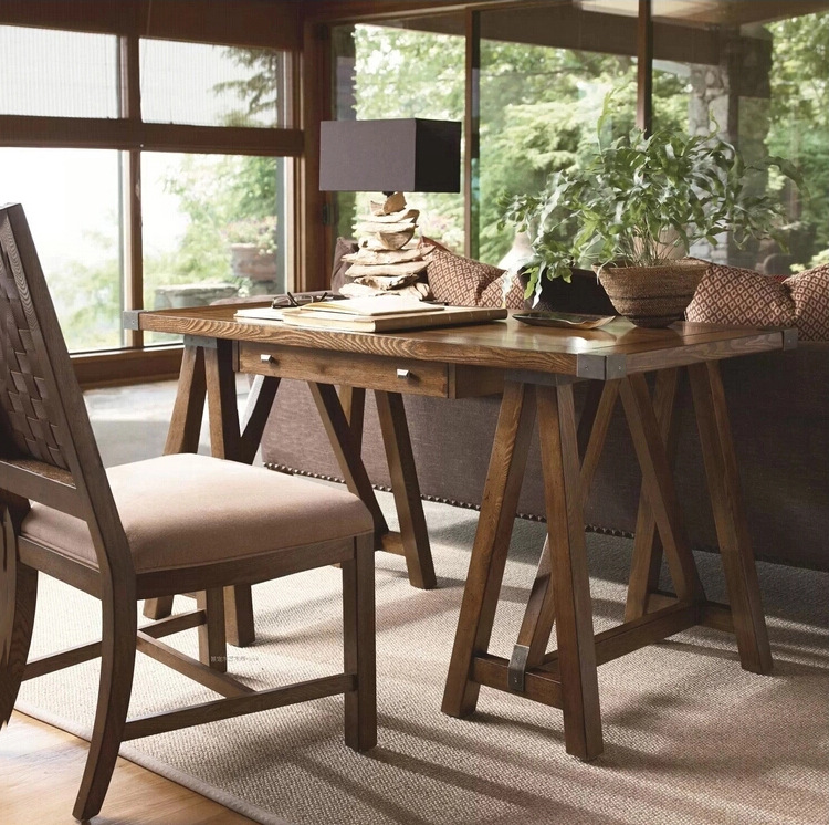 批发美式乡村复古家具电脑桌美国进口花旗松实木转角电脑桌供应