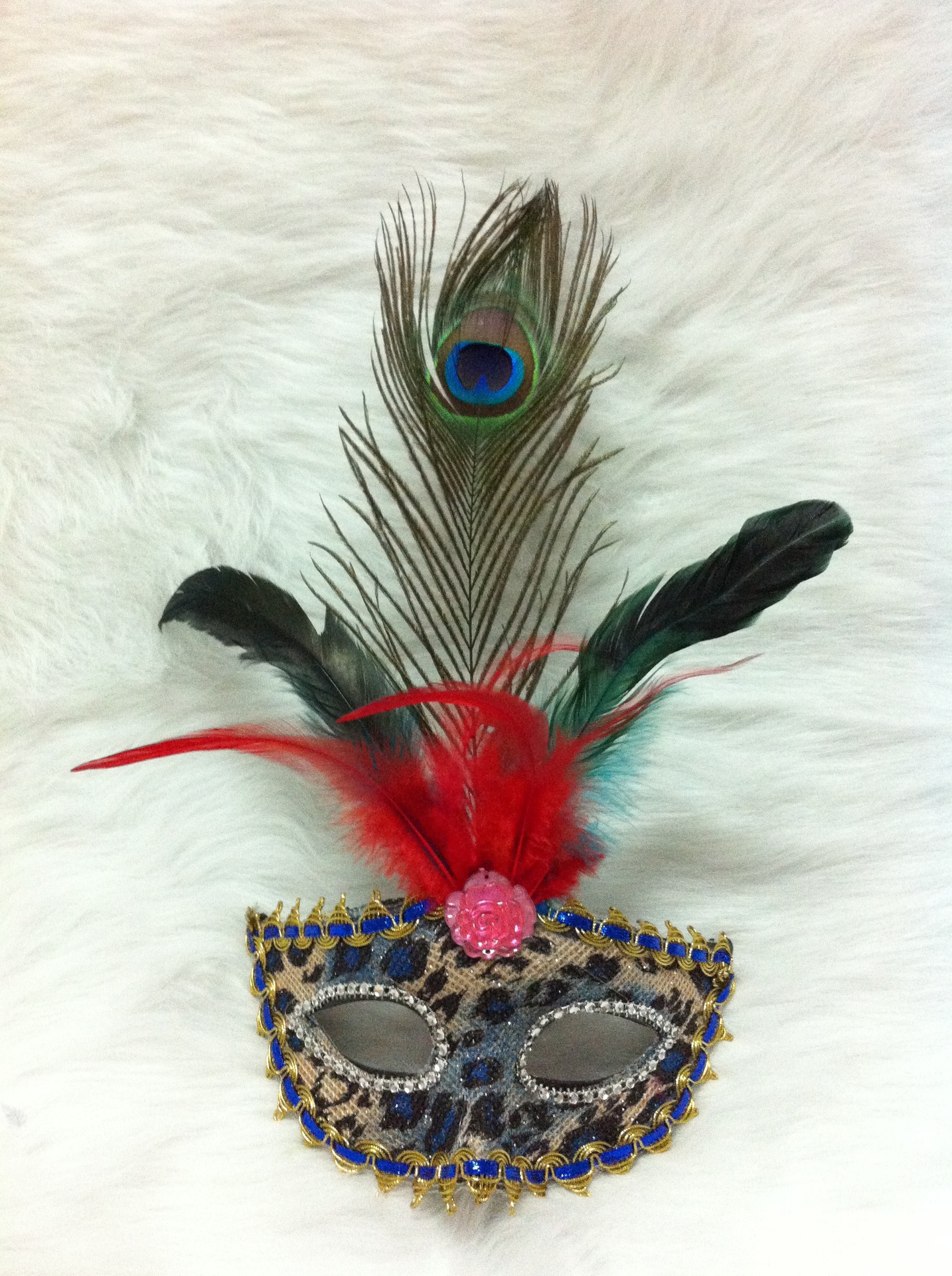 新品爆款豹纹孔雀绒毛面具 酒吧舞会面具