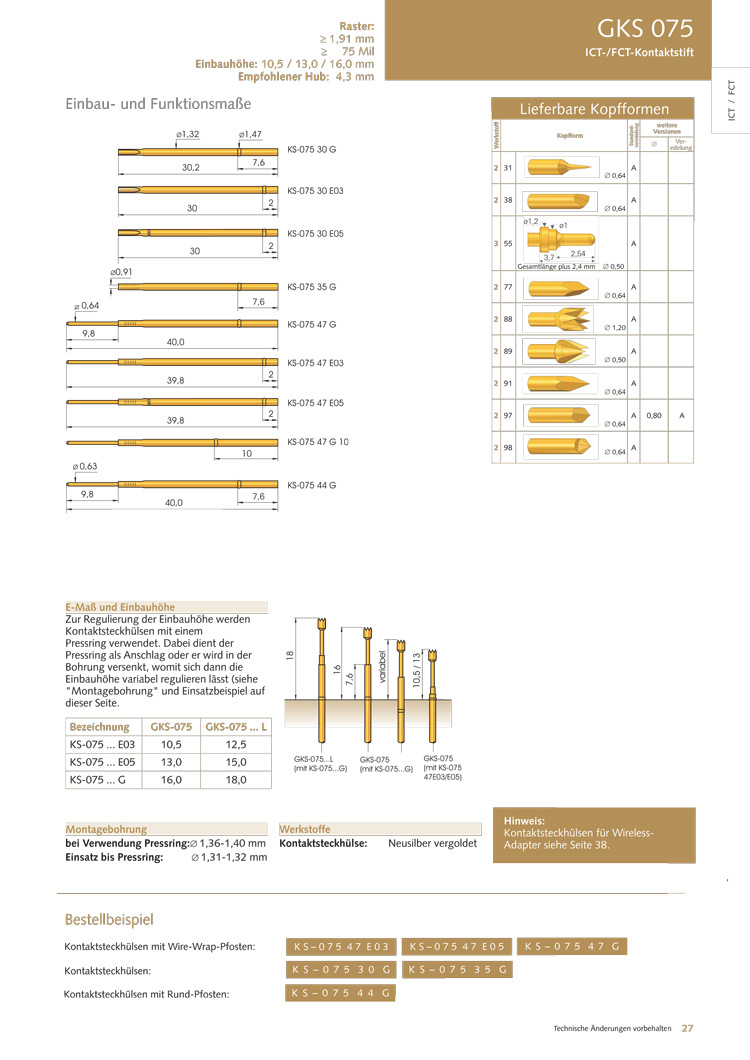 ingun 英钢探针 gks075214050a2000 pcb测试针 国产ingun探针