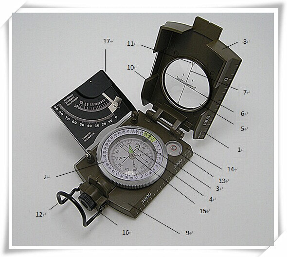 高精度测绘指南针 强磁指南针 多功能户外指南针 带倾斜仪