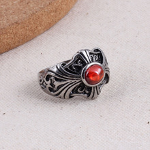欧美 英伦 复古宫廷王的戒指 红宝石花纹指环 钛钢zd8078