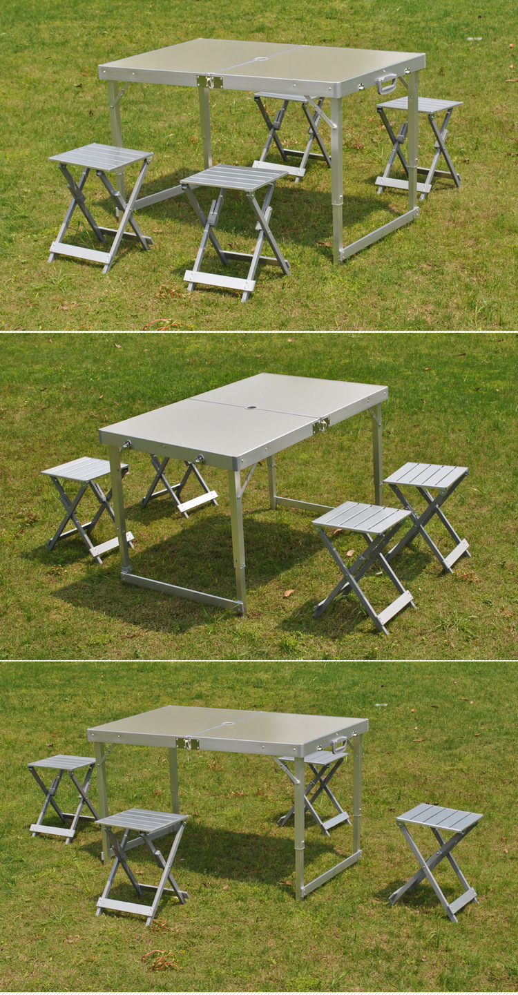户外铝合金折叠桌椅套装 野营折叠桌椅 便携办公摆摊桌烧烤桌櫈子