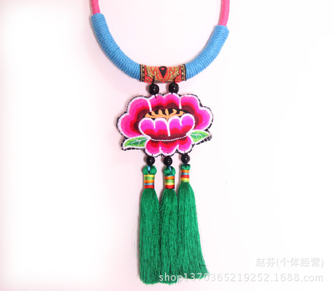 中国风牡丹花流苏项链