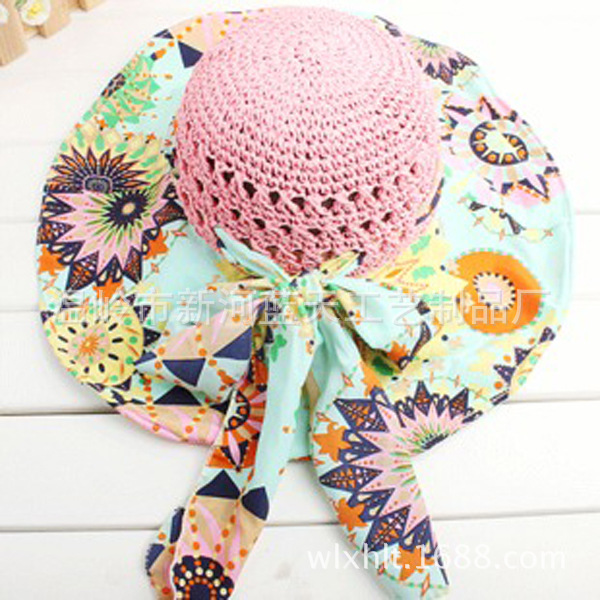 Fashionable Korean Style Women's Breathable Beach Big Brim Straw Hat Spring and Summer Exquisite Flower Sunshade Wide Brim Anti-Ddos Handmade Hat