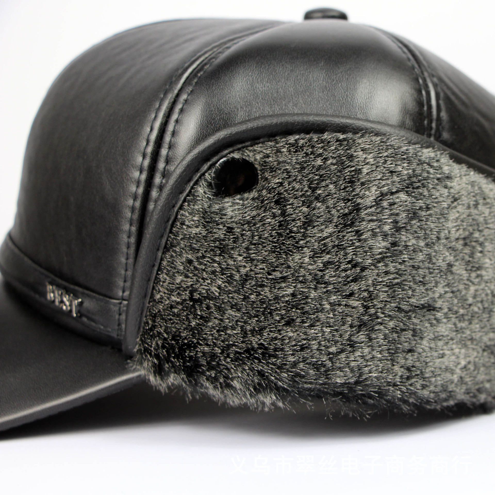 皮帽男士护耳帽秋冬天皮质老头帽 火车头皮帽 中老年人 雷锋帽子