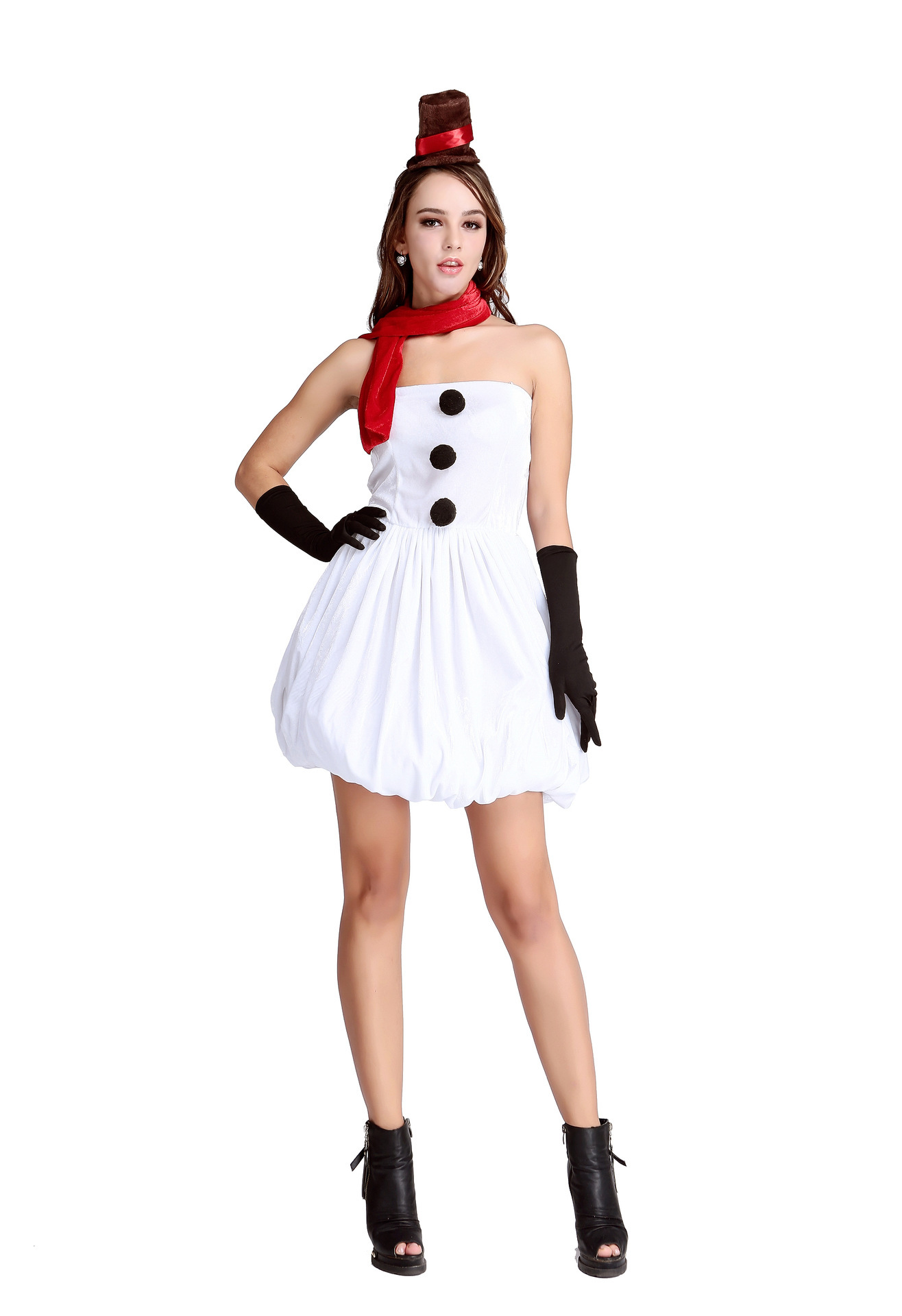 白色圣诞派对扮演服圣诞舞会服装圣诞雪人造型服装圣诞服耶诞装