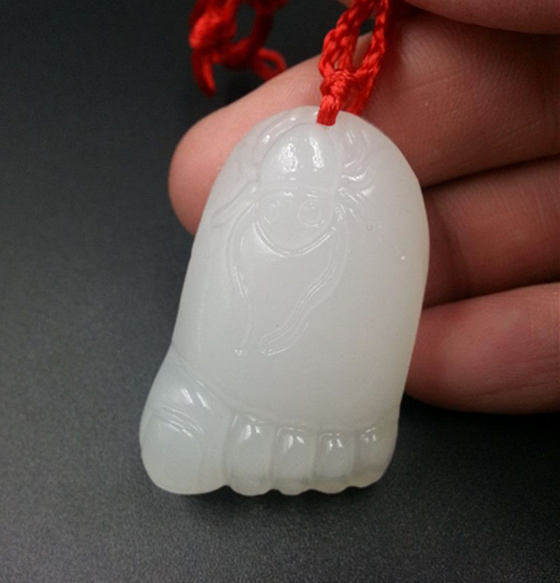 1a货 玉石 新疆白玉方解石玉 知足常乐大脚丫玉挂件吊坠