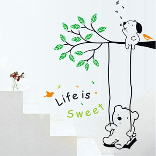 卡通小熊荡秋千墙贴纸批发ay9036 三代可移除儿童房幼儿园装饰