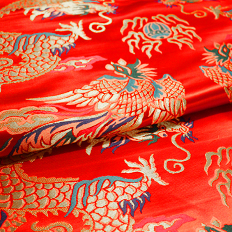 75cm大红云锦龙凤面料新娘装唐装童装旗袍面料批发中国风织锦缎