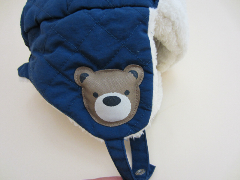 外贸藏青蓝色小熊儿童风雪帽童冬帽童帽