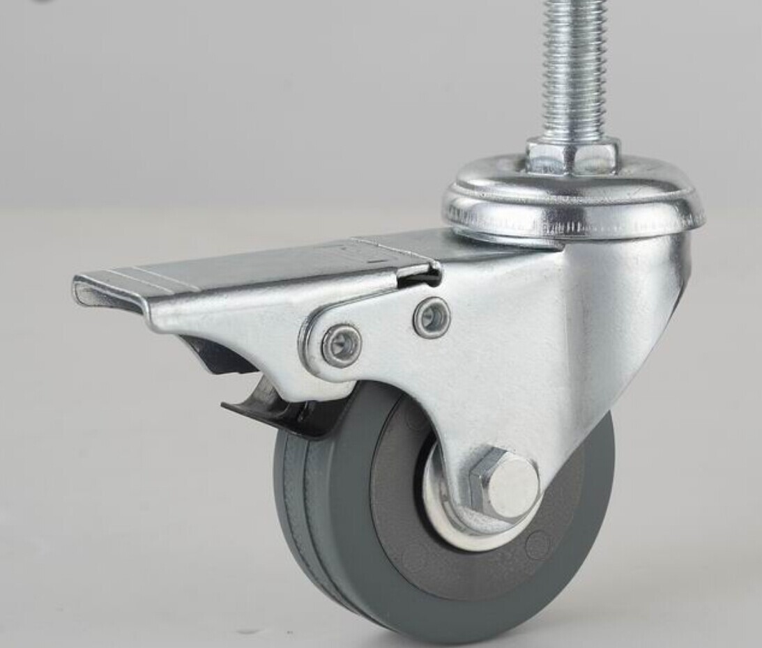 供应2寸灰胶万向轮 不带轴承灰色丝杆双刹脚轮 厂家现货定制