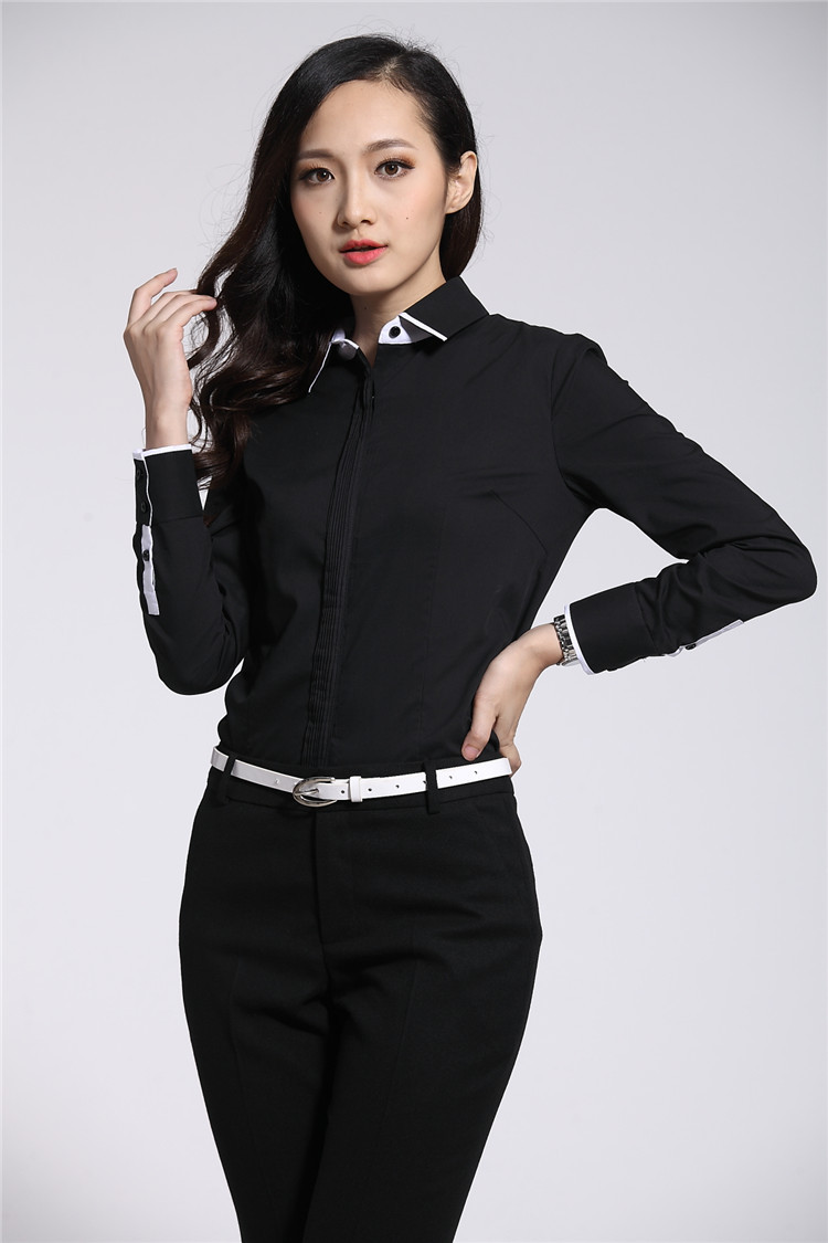 2015春夏款女衬衫职业黑色纯色修身免烫ol通勤长袖职业衬衣