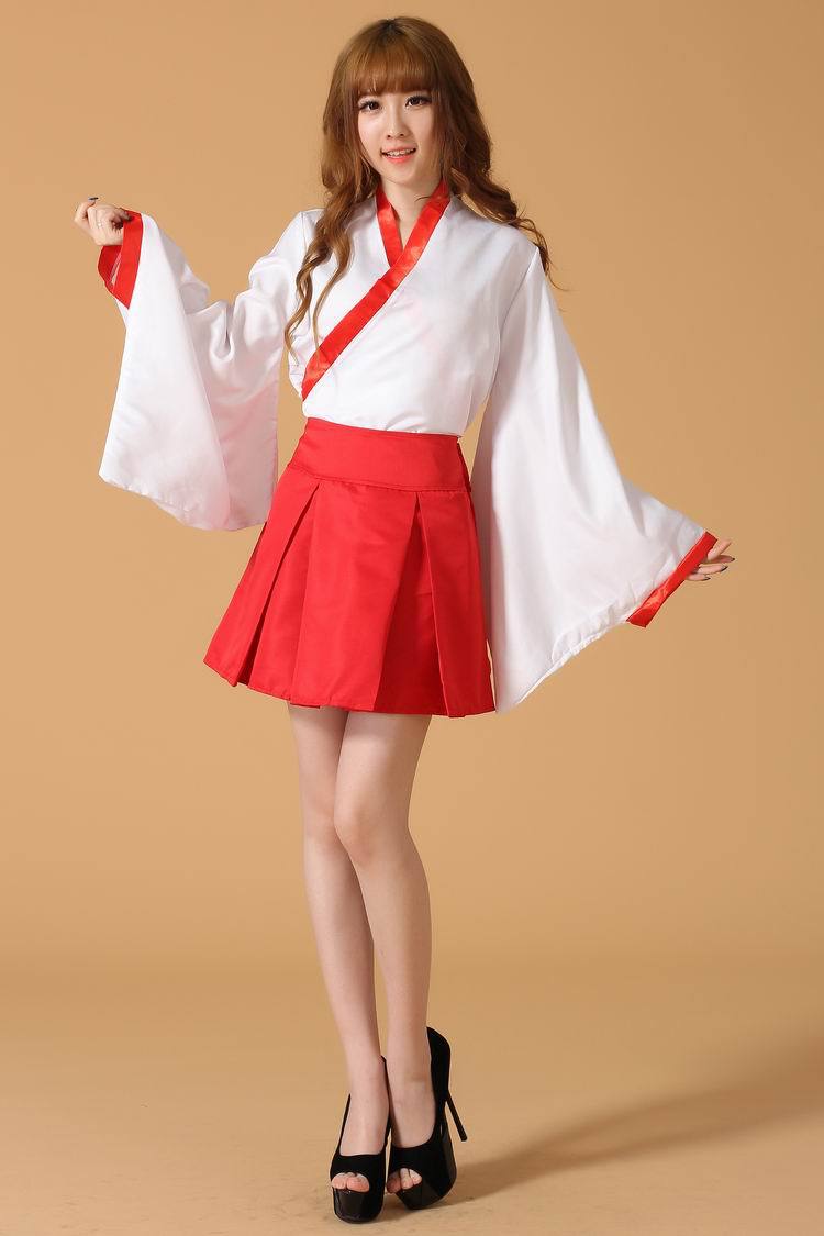 红色蝴蝶结和服cos短款萝莉装cosplay服装 古装桔梗巫女服动漫装