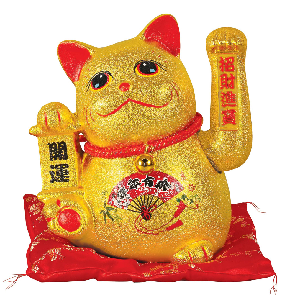 龙盛陶瓷开运电动摇手招财猫创意工艺摆件装饰品(配红色脚垫)