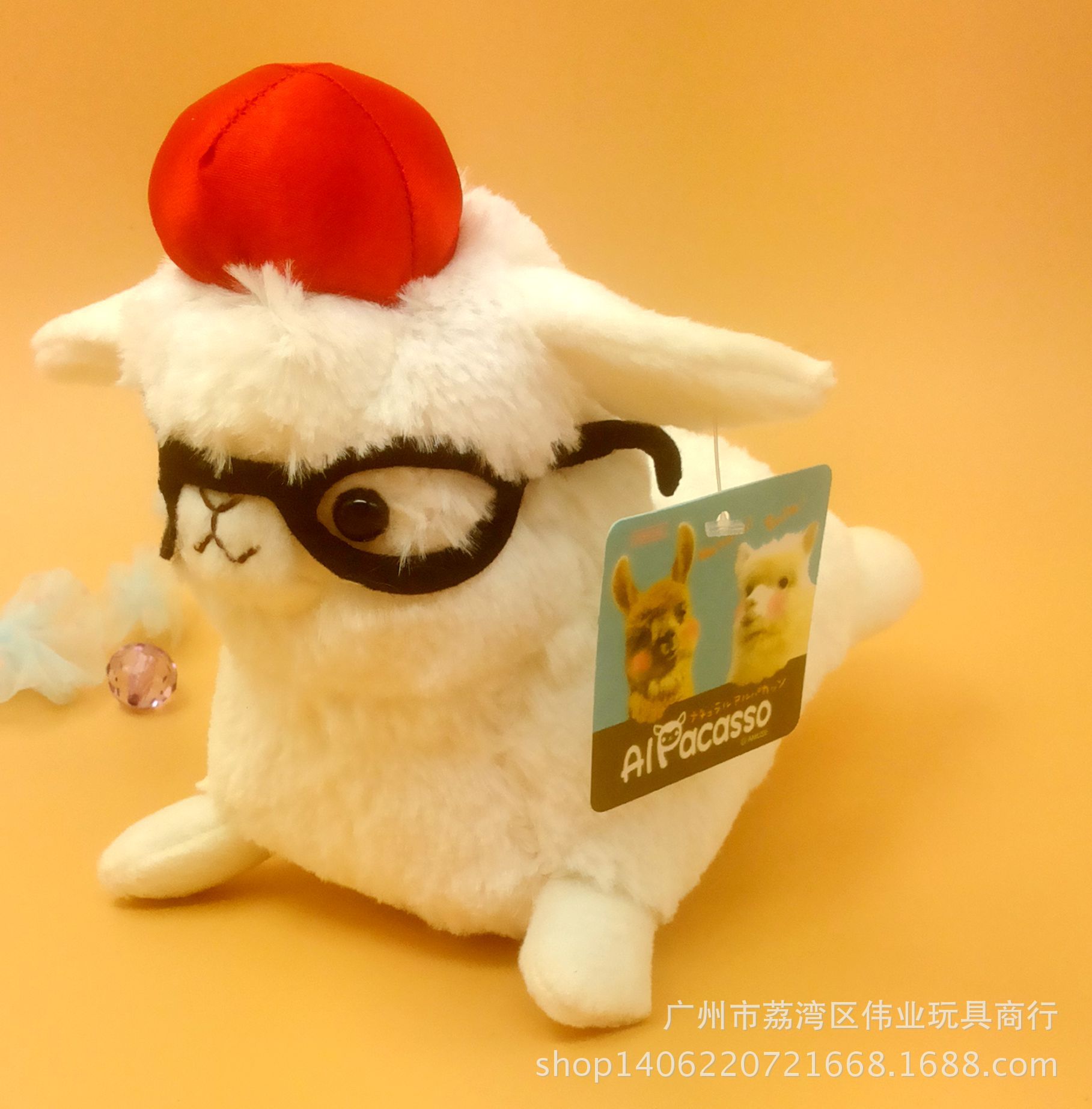 日本抓机货 alpaca萌7寸爬姿眼镜羊羊驼草泥马神兽毛绒玩具公仔
