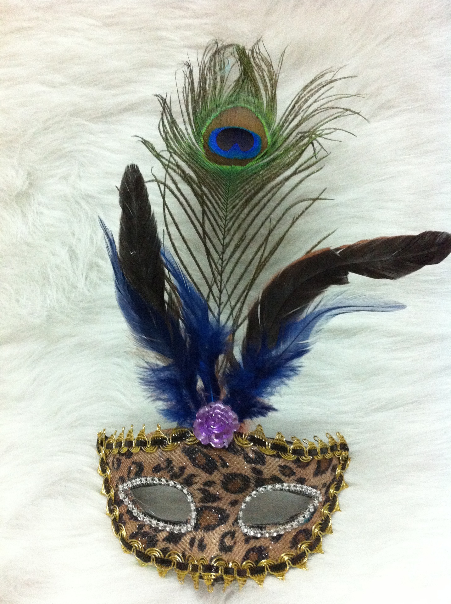 新品爆款豹纹孔雀绒毛面具 酒吧舞会面具