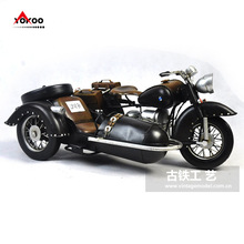 复古铁皮摩托车模型，仿古挎斗摩托车模型，金属工艺品