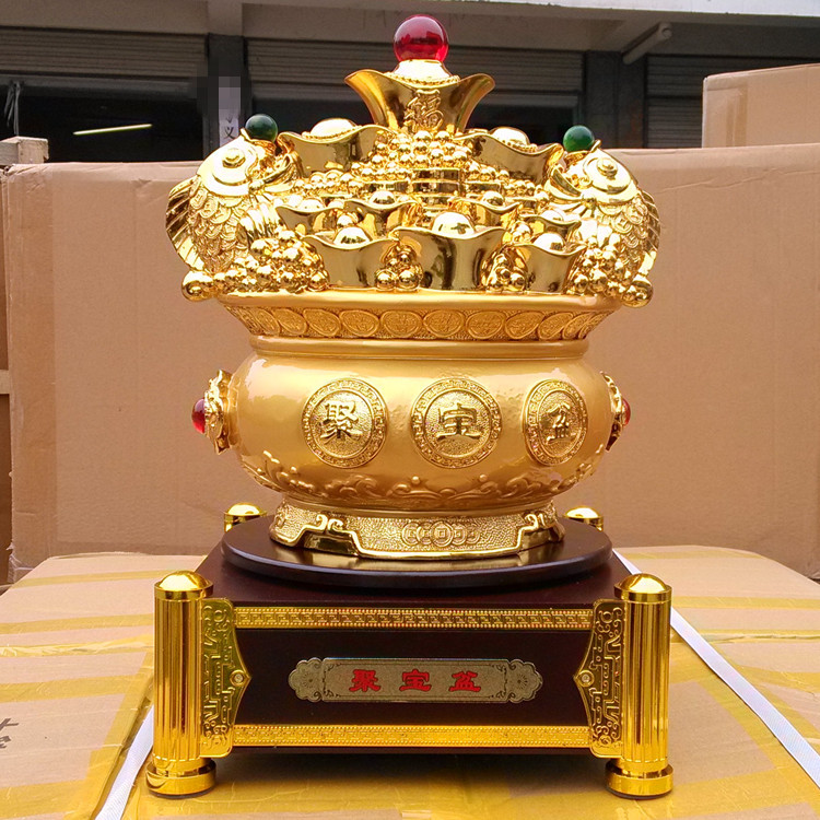 金色聚宝盆 财源广进年年有余 树脂工艺品摆件 开业家居装饰礼品