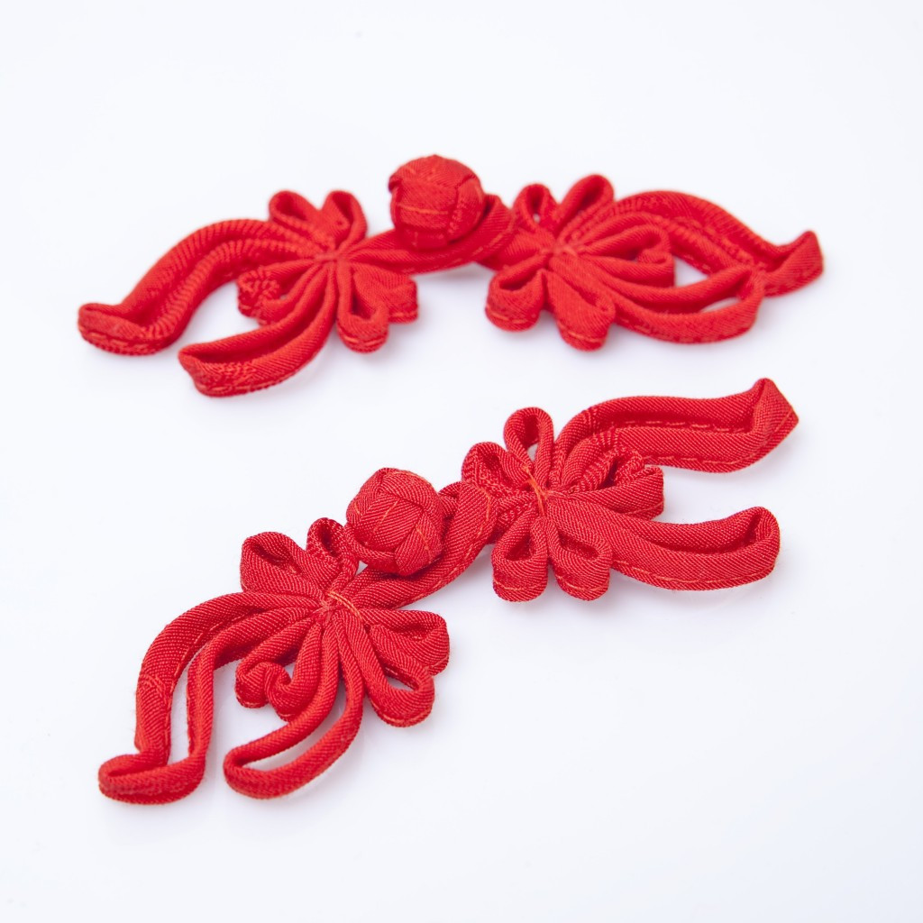 中式古典 手工盘扣/纽扣--提花真丝--红色凤尾盘扣