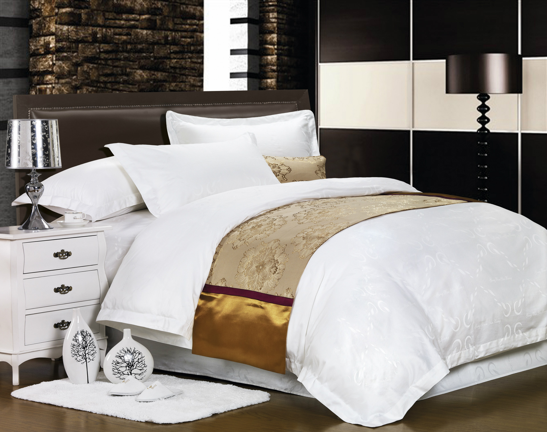 60*40全棉提花 酒店床上用品四件套 床单被套枕套四件套