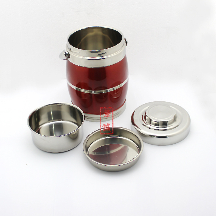 华诚不锈钢供应不锈钢提锅真空保温鼓型炫彩双层保温提锅可印logo