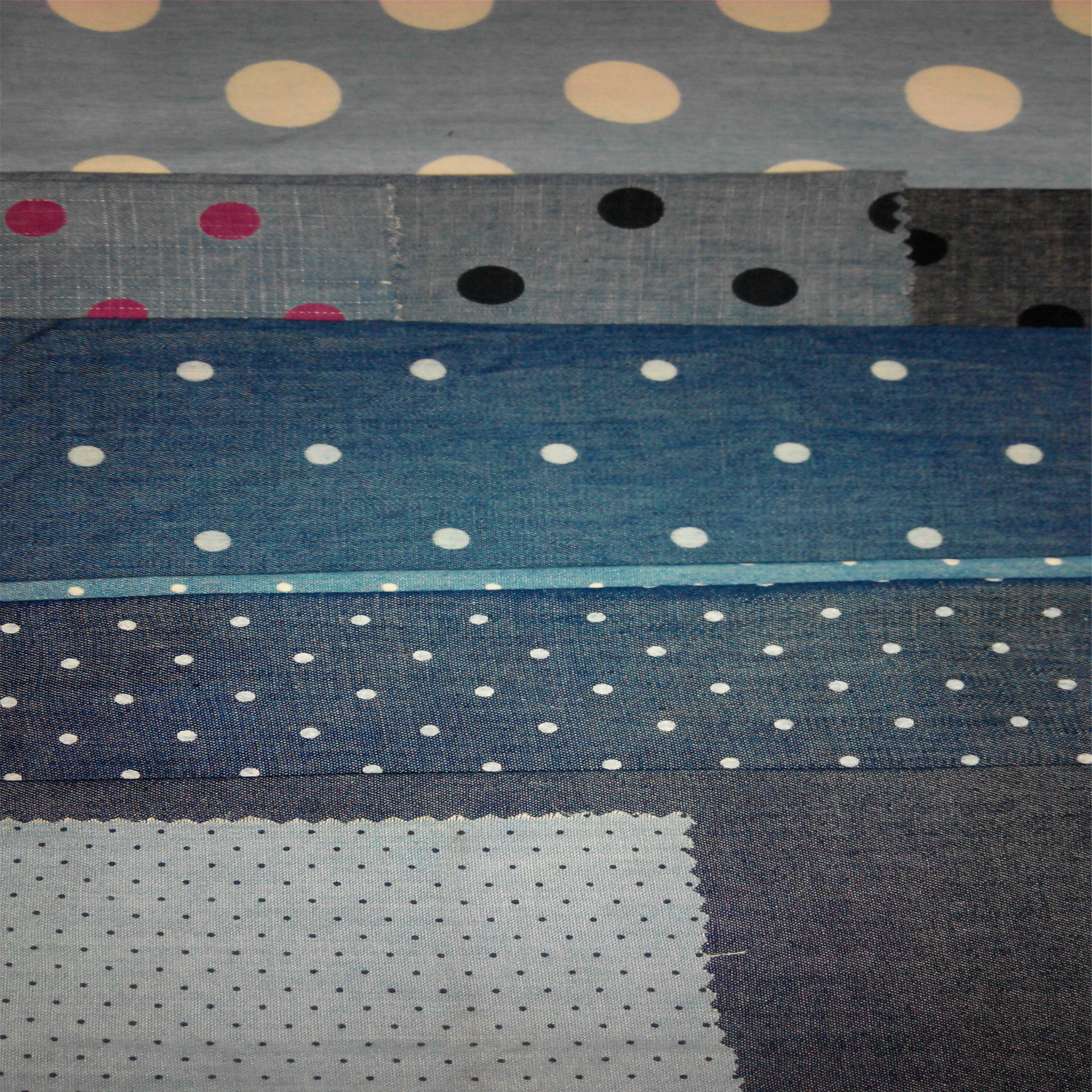 夏秋牛仔衬衫用 全棉小圆圈拔白印花牛仔布