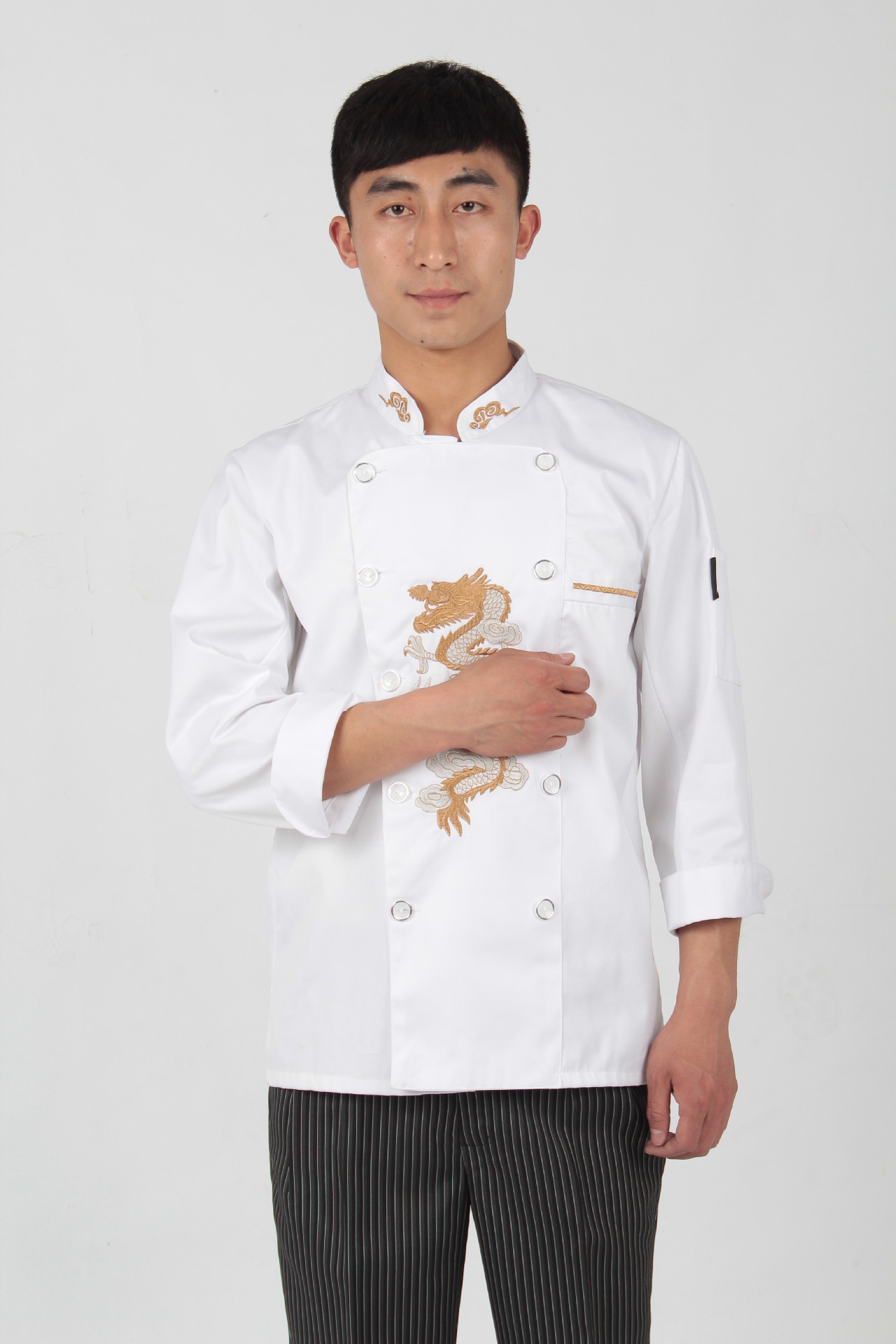 2015长袖新款双排扣厨师服 刺绣中西餐厨师服 酒店工作服