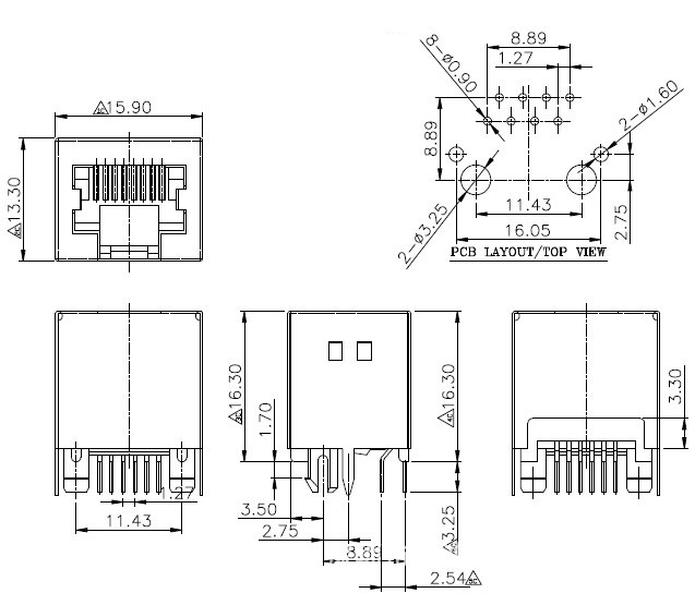 rj45超薄180度立式直插座