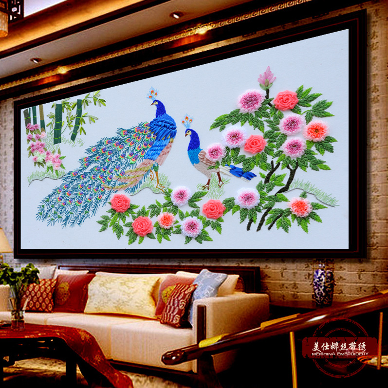 批发供应厂家直销美仕娜丝带绣十字绣挂画套件孔雀a-5201花开吉祥