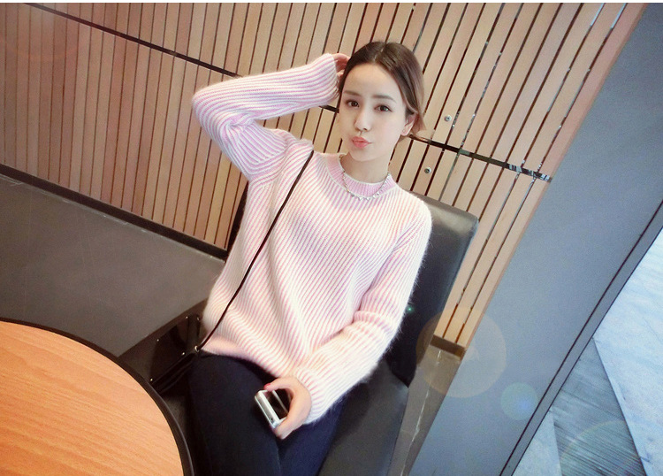 粉白条纹粉粉嫩嫩 冬天搭配羽绒服棉服外套很百搭 驼色气质款 白皮肤