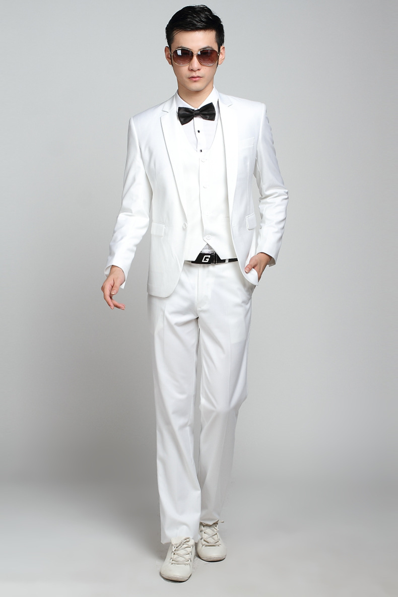 男式西服套装婚纱摄影婚庆礼仪新郎结婚礼服韩版修身白色小西装秋