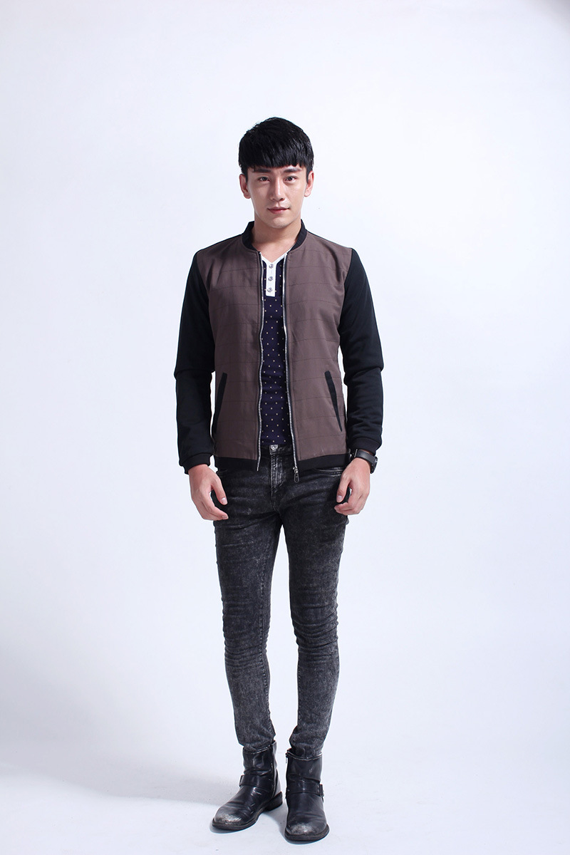 2015新款石狮男装拼色夹克 春秋季现货韩版外套男 时尚批.