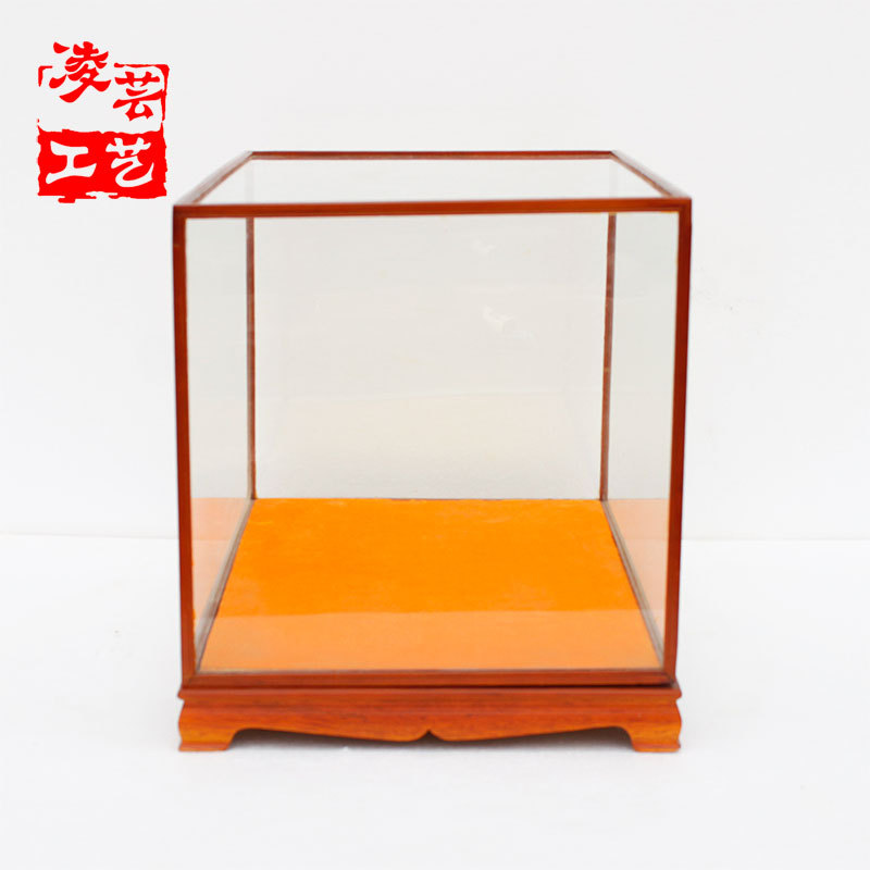 专业定制红木宝笼玻璃罩 红木雕花玻璃防尘罩