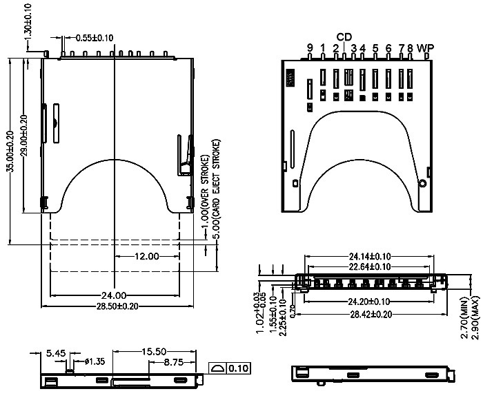 硕方自弹sd卡座,复位式sd卡槽sd-0