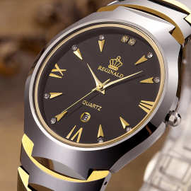 正品皇冠手表男士休闲商务表钨钢腕表带日历石英表防水钻潮流男表