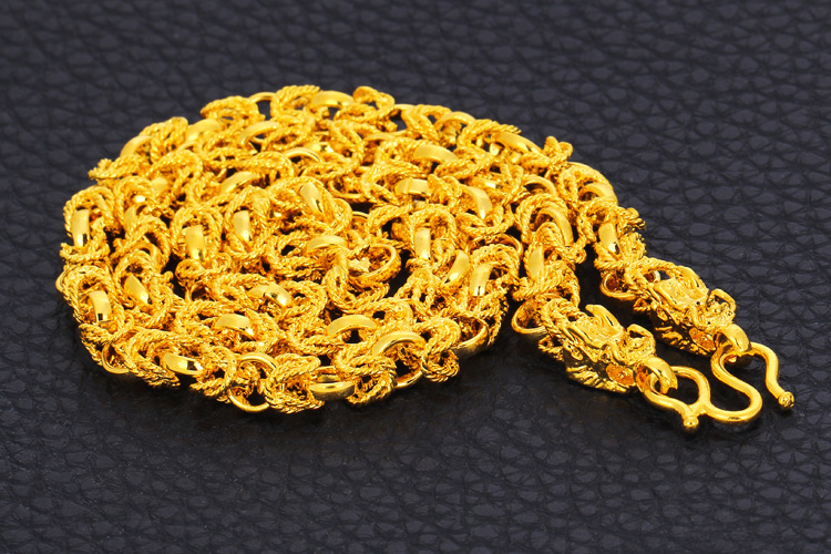 8mm男士项链 黄铜佛珠链首饰 仿24k金项链 越南沙金项链批发