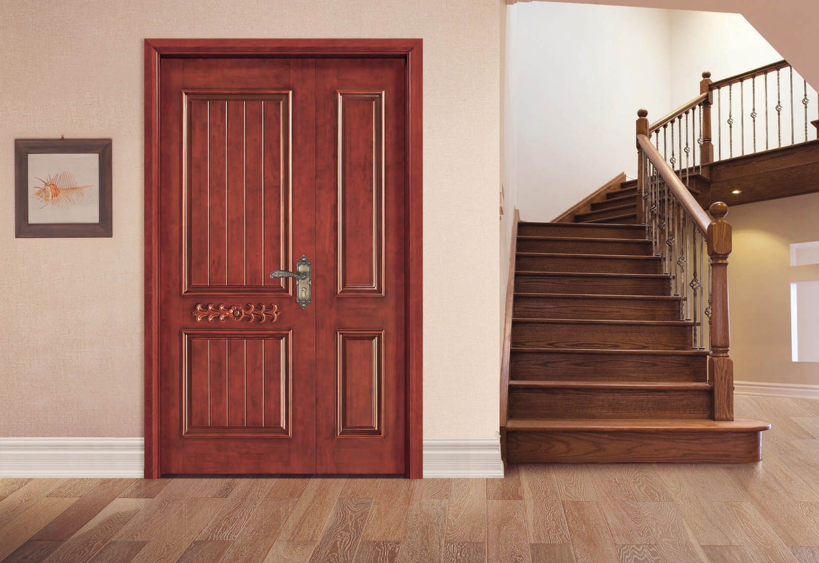 厂家供应 中式实木复合门 家装实木子母门 kmmm-009