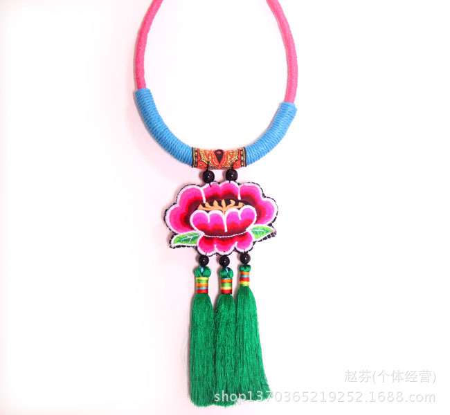 中国风牡丹花流苏项链