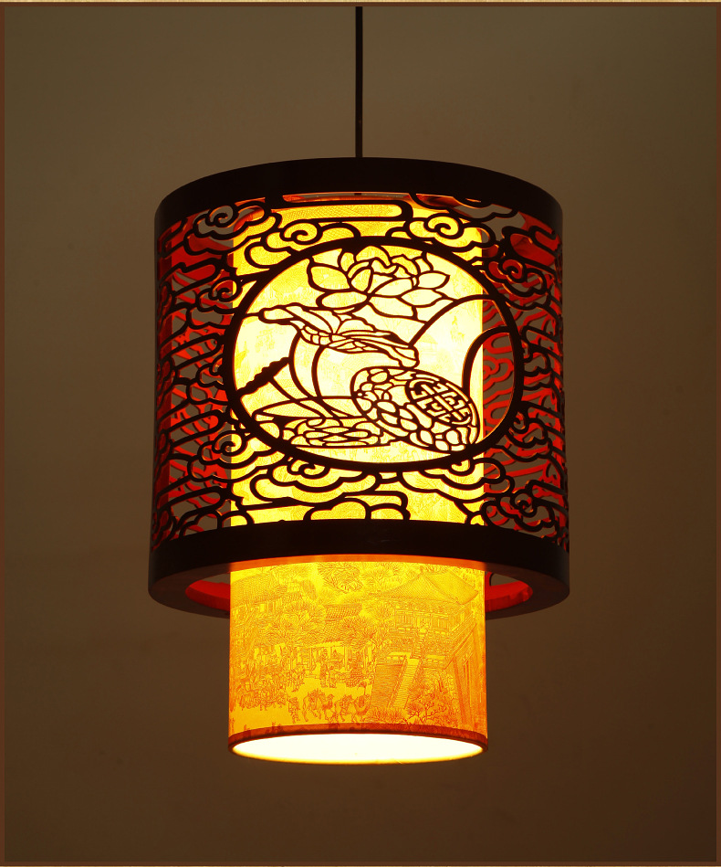 中式仿古木艺羊皮吊灯客厅茶楼过道灯具